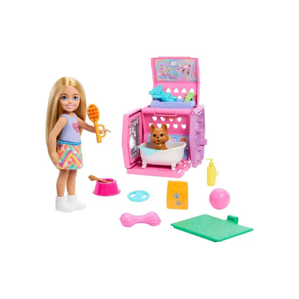 Barbie Club Chelsea Puppy Carrier Playset with Doll & Pet | MTBBJDF89