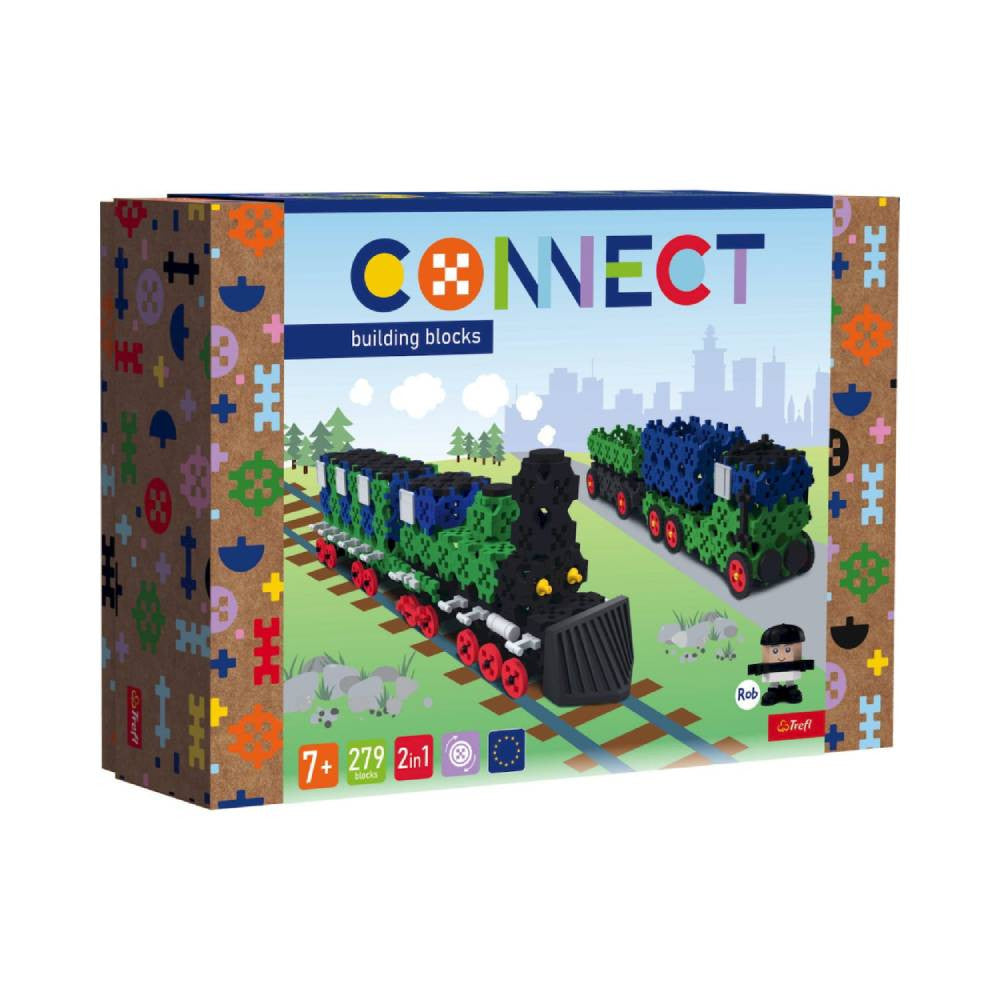 Trefl Connect 2-in-1 Train & Truck with Trailer 279-Piece Building Set | 61976