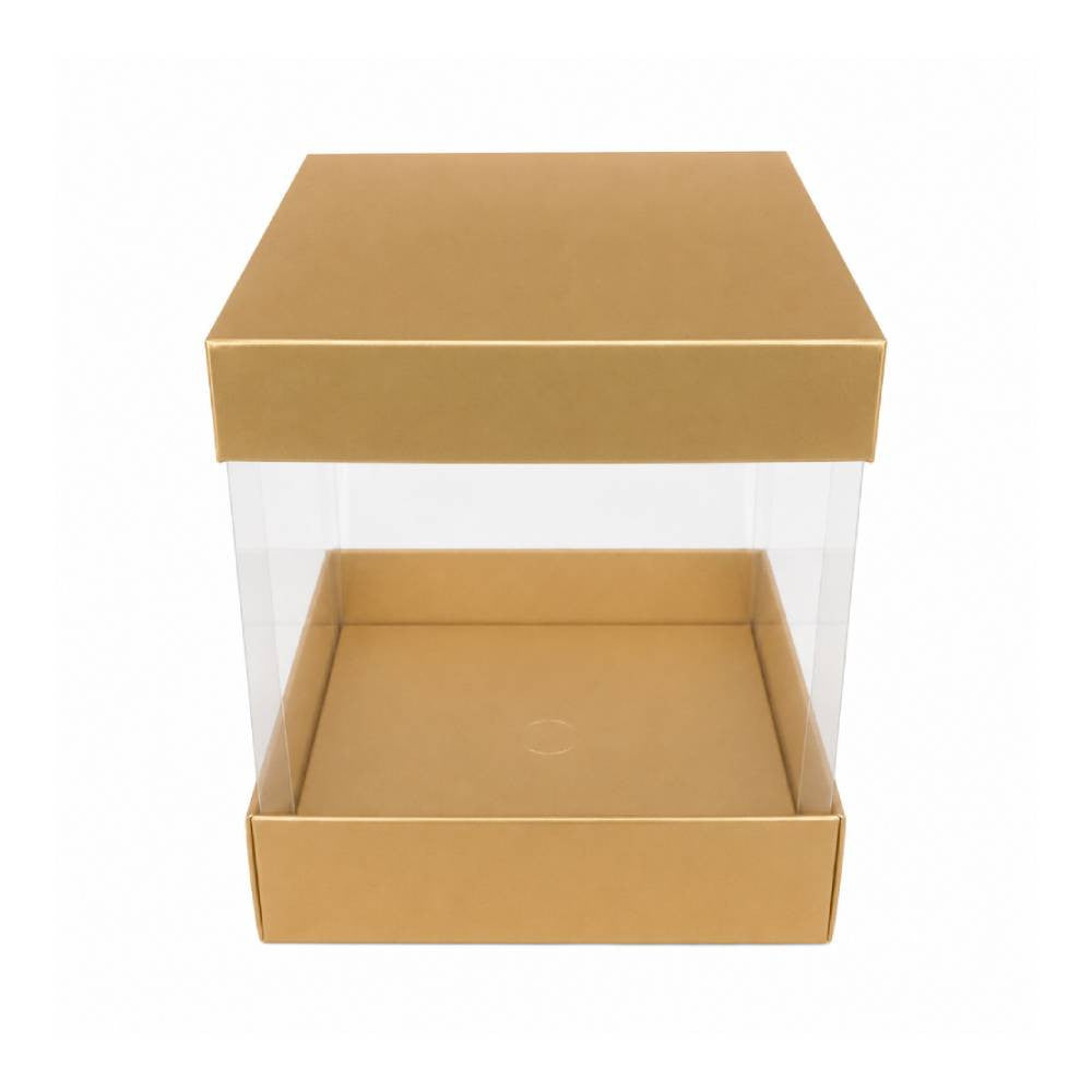 Gold Square Display Gift Box with Clear Transparent Window - 20x20x24cm | D20-GD