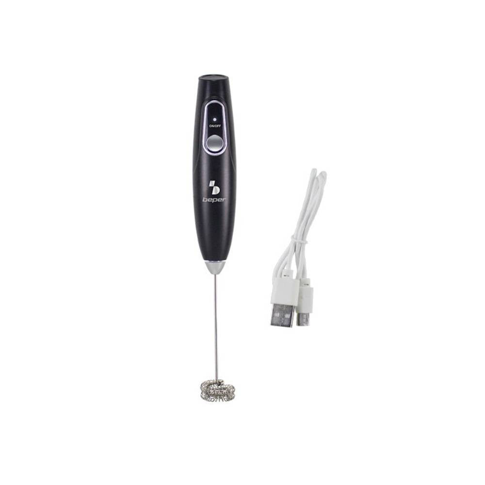 Beper Rechargeable Electric Milk Frother Stainless Steel Whisk USB 40min Battery | P102SBA009
