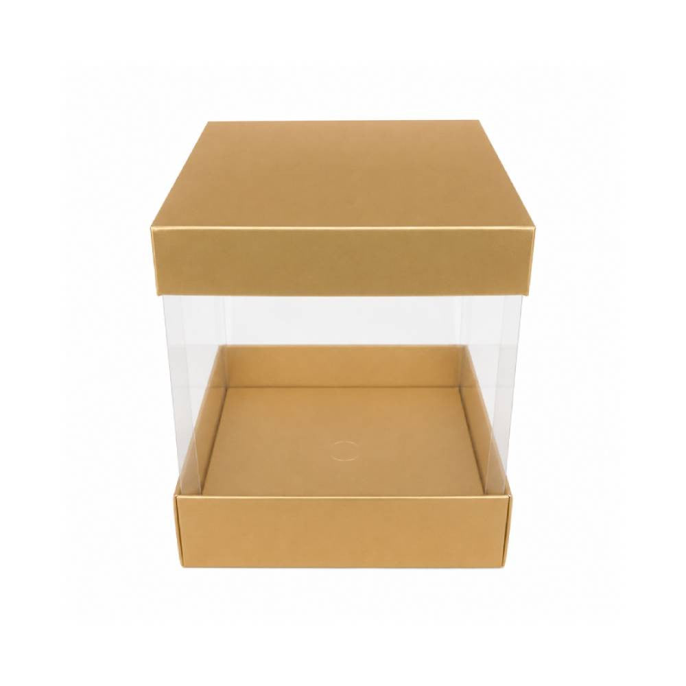 Gold Square Display Gift Box with Clear Transparent Window - 15x15x19cm | D19-GD