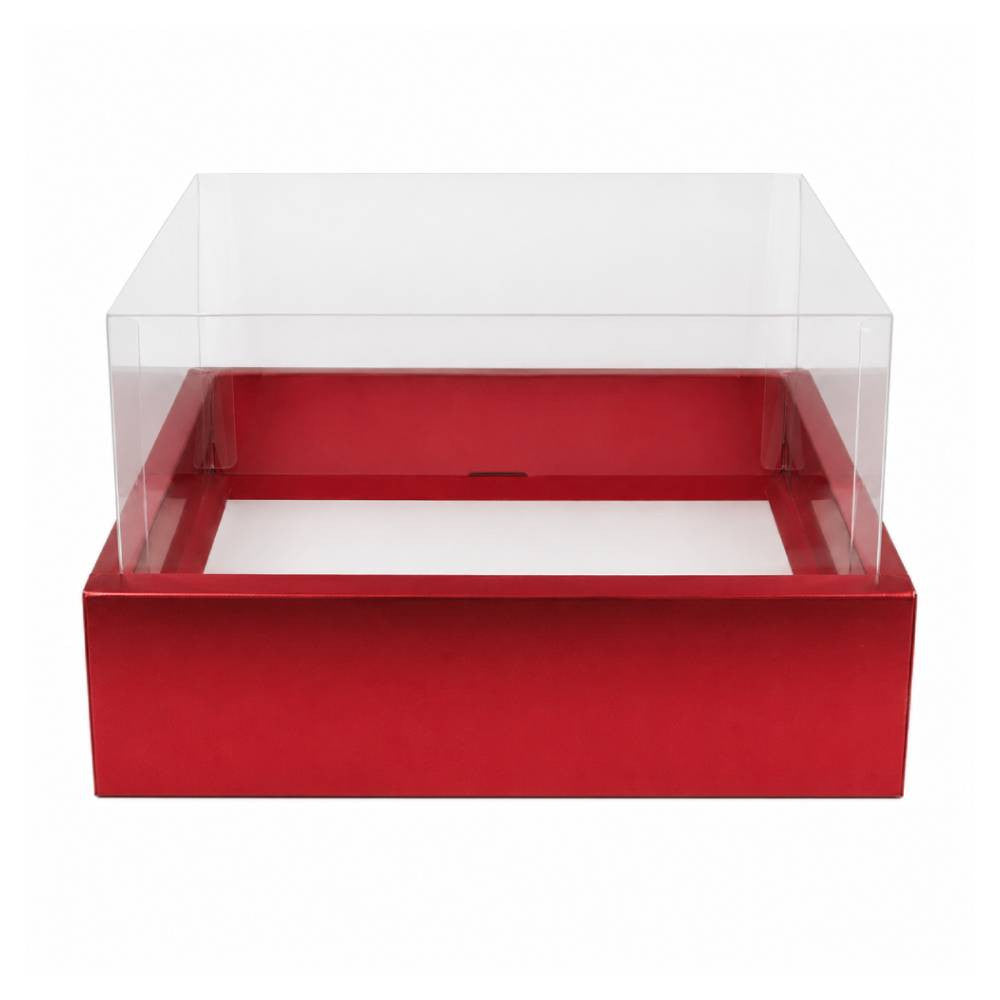 Red Square Gift Box with Clear Transparent Lid - 30x30x16cm | D48-RD