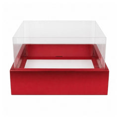 Red Square Gift Box with Clear Transparent Lid - 30x30x16cm | D48-RD