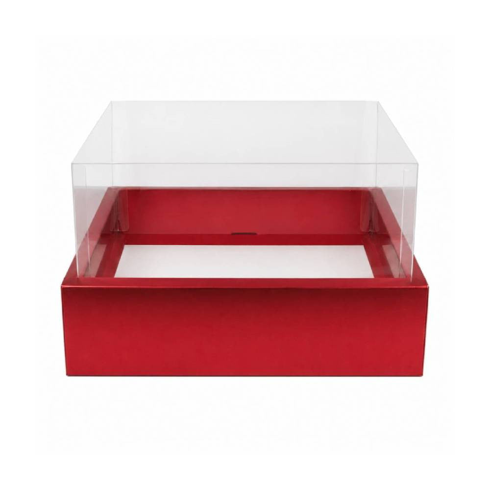 Red Square Gift Box with Clear Transparent Lid - 25x25x15cm | D47-RD