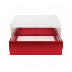 Red Square Gift Box with Clear Transparent Lid - 25x25x15cm | D47-RD