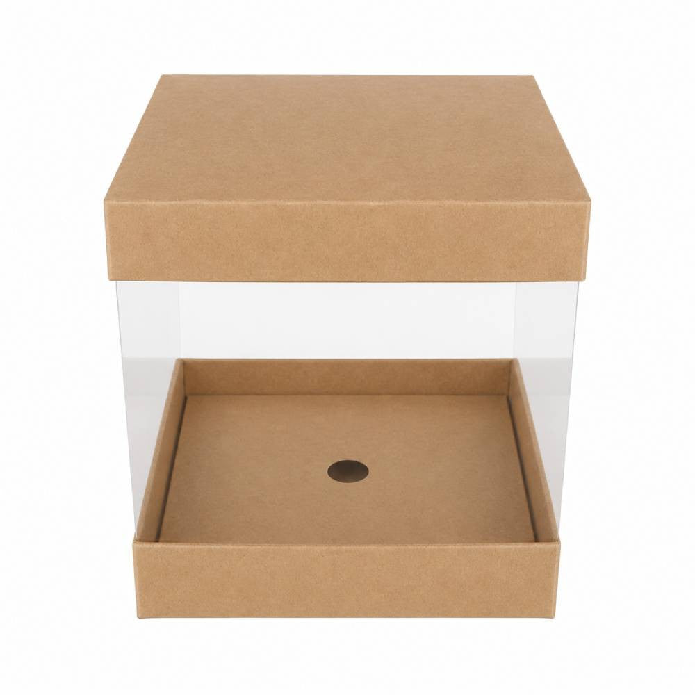 Kraft Brown Square Display Gift Box with Clear Transparent Window - 25x25x30cm | D15-BR