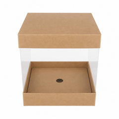 Kraft Brown Square Display Gift Box with Clear Transparent Window - 25x25x30cm | D15-BR