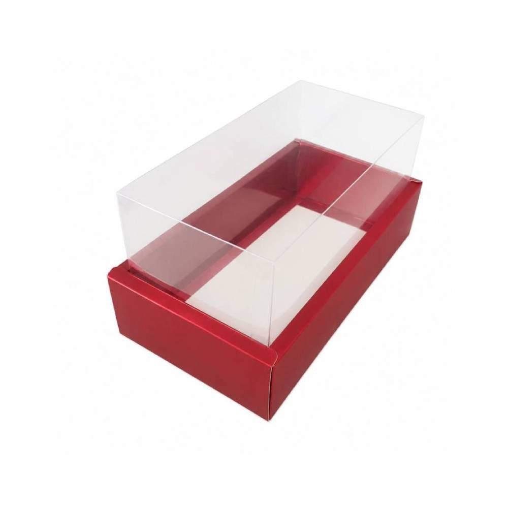 Red Rectangular Gift Box with Clear Transparent Lid - 14x25x13cm | D34-RD
