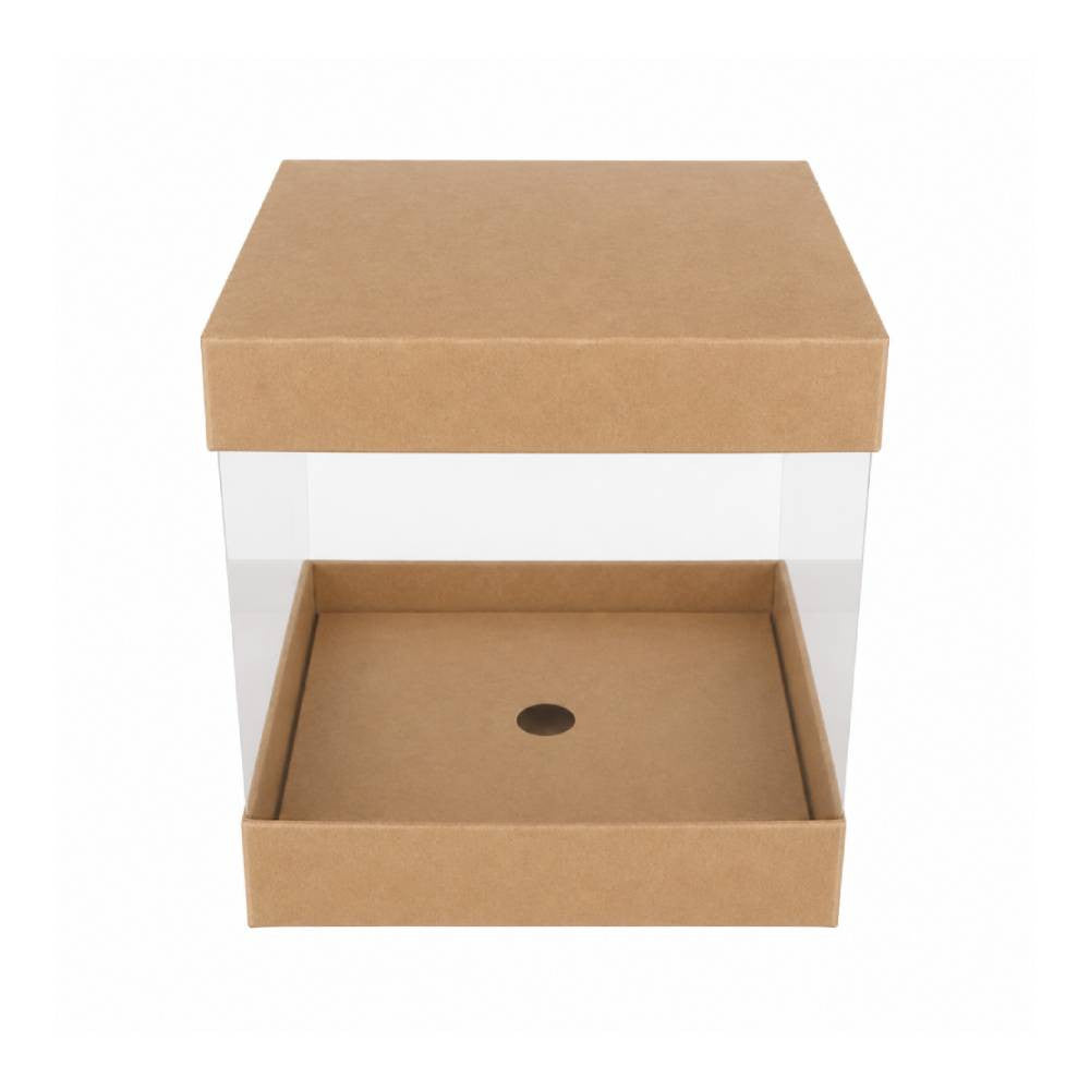 Kraft Brown Square Display Gift Box with Clear Transparent Window - 20x20x24cm | D1-BR