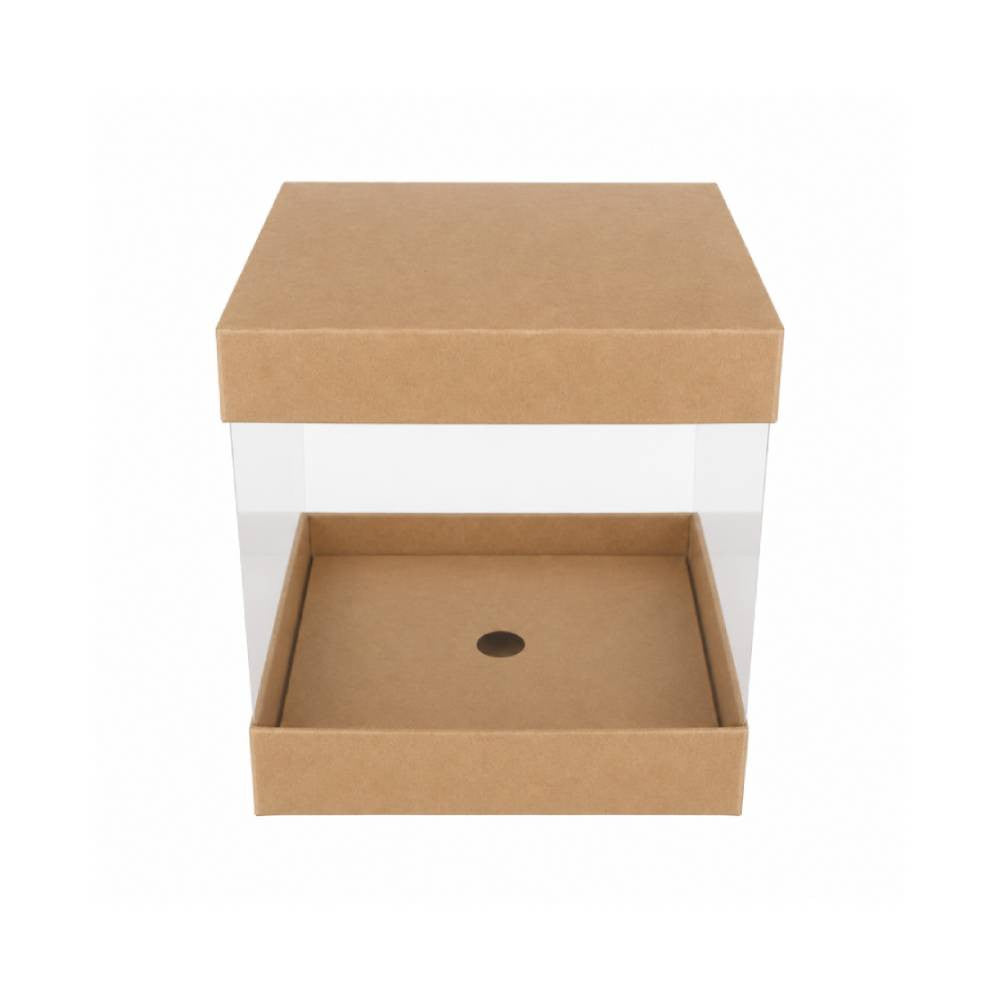 Kraft Brown Square Display Gift Box with Clear Transparent Window - 15x15x19cm | D13-BR