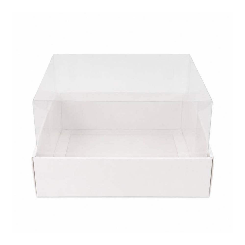 White Square Gift Box with Clear Transparent Lid - 25x25x15cm | D38-WH