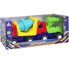 Toy Twin Construction Truck Set - Cement Mixer & Excavator | CLK-368
