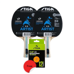 Stiga Artist 2-Star Table Tennis Rackets (2) - Free Stiga Ball Cup 40 Plus Balls