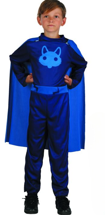 Blue Pajama Hero Costume (Jumpsuit with Cape) - Small Size (110–120 cm) | 091252
