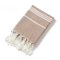 Turkish Beach Towel – Beige & White with Tassels | AL-42238-1
