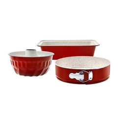 Karaca Retro Red Cake Mold Baking Set Containing 3Pcs – [26×6.8cm Springform Cake Mold – 22x11cm Round Cake Mold – 27x7cm Baton Cake Mold] |  153.03.06.1597