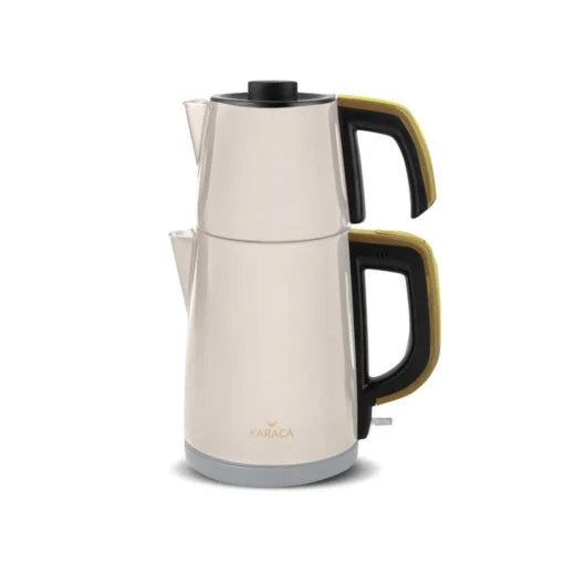 Karaca Retro Anthracite Stainless Steel Tea Machine, 1650W, 1.8L Drinker, 0.95L Teapot + Teapot LID – Cream  | 153.03.06.4848