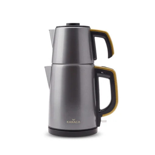 Karaca Retro Anthracite Stainless Steel Tea Machine, 1650W, 1.8L Drinker, 0.95L Teapot + Teapot LID – Silver | 153.03.06.4850