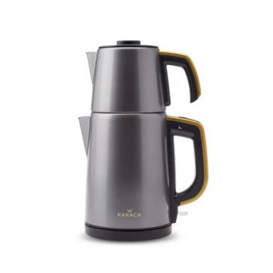 Karaca Retro Anthracite Stainless Steel Tea Machine, 1650W, 1.8L Drinker, 0.95L Teapot + Teapot LID – Silver | 153.03.06.4850