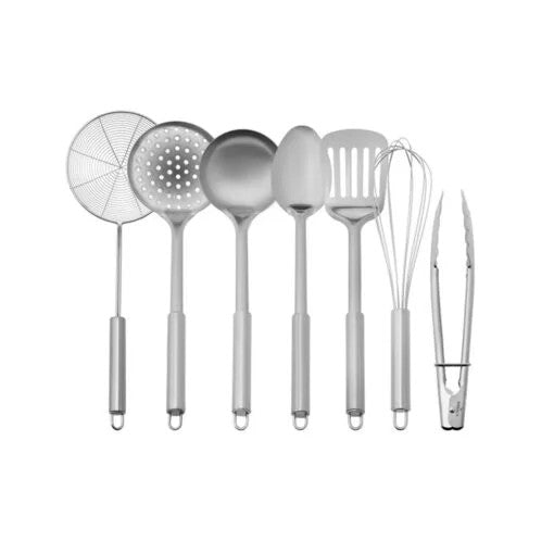 Karaca All In One 7Pcs Service Set [Strainer 33.8×11.7cm – Colander 23cm – Ladle 32cm – Serving Spoon 32cm – Slotted Spatula 29cm – Beater 13.5cm – Table |  153.03.06.7303