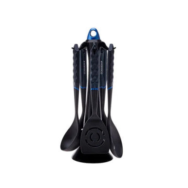 Karaca Diamond Blue 6Pcs Stand Service Set Spatula 31cm – Colander 34cm – Pasta Spoon 31.5cm – Serving Spoon 31.5cm – Ladle 31.5cm – Stand 40cm |  153.03.06.834