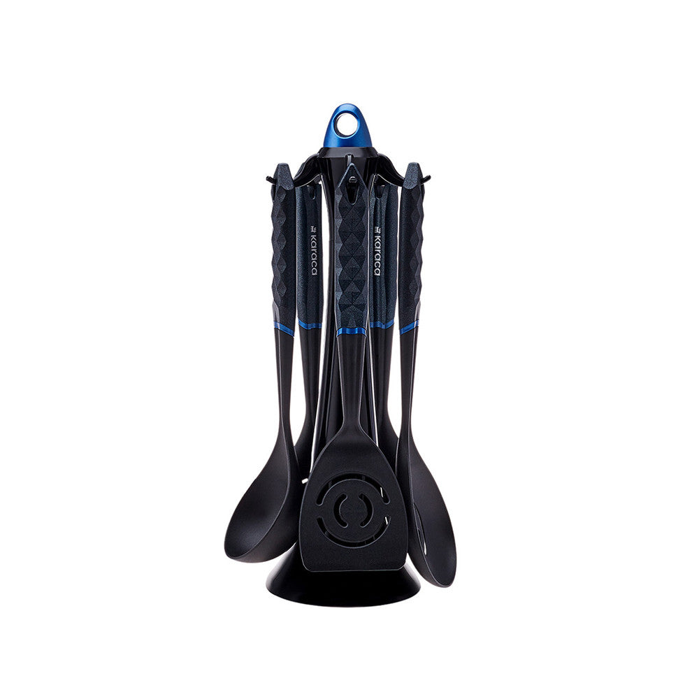 Karaca Diamond Blue - 6-Piece Kitchen Utensil Set with Stand - Blue | 153.03.06.8341