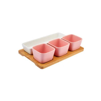 Karaca Malia 4L Pink Snack Bowl – 3Pcs Snack Bowl (8 cm) – 1Pc Snack Bowl 23cm – Bambo 26.1x17x1.2cm |  153.03.06.9857
