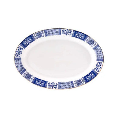 Karaca Oval Ceramic Plate, 30.5cm – White & Blue | 153.03.07.7120