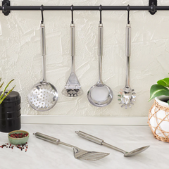 Karaca Chef - 6-Piece 18/10 Stainless Steel Kitchen Utensil Set with Stand | 153.03.07.8790