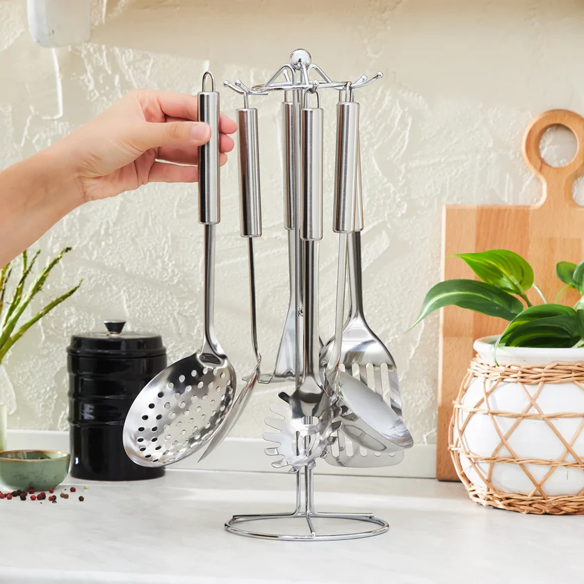 Karaca Chef - 6-Piece 18/10 Stainless Steel Kitchen Utensil Set with Stand | 153.03.07.8790