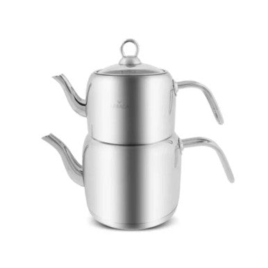Karaca Powersteel Vega Stainless Steel Induction Teapot Set, XL, 4L Drinker + 2.2L Teapot + Teapot LID – Silver | 153.03.08.0082