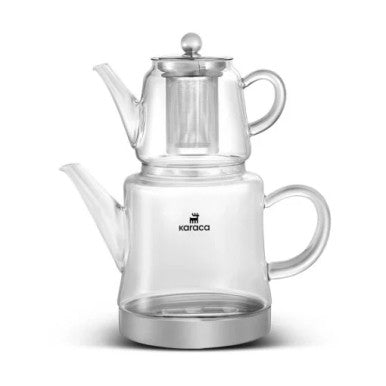 Karaca Dora Midi Borosilicate Glass Teapot, 1.8L Drinker + 0.45L Teapot + Teapot LID | 153.03.08.0603