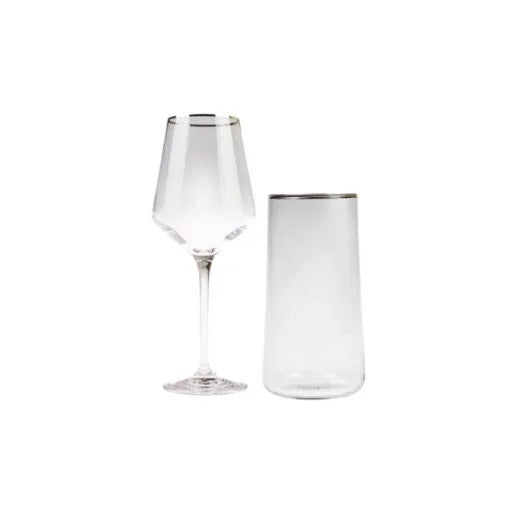 Karaca Ines 24Pcs Platin Glass Gold Set, 12 Soft Drink Glass 15cm – 540ML + 12 Glasses 23.5cm – 390ML |  153.03.08.1647