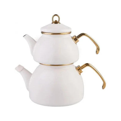Karaca Enamel Midi Terrazzo Cream Teapot Set 2.3L Drinker + 1.1L Teapot + Teapot LID | 153.03.08.1657