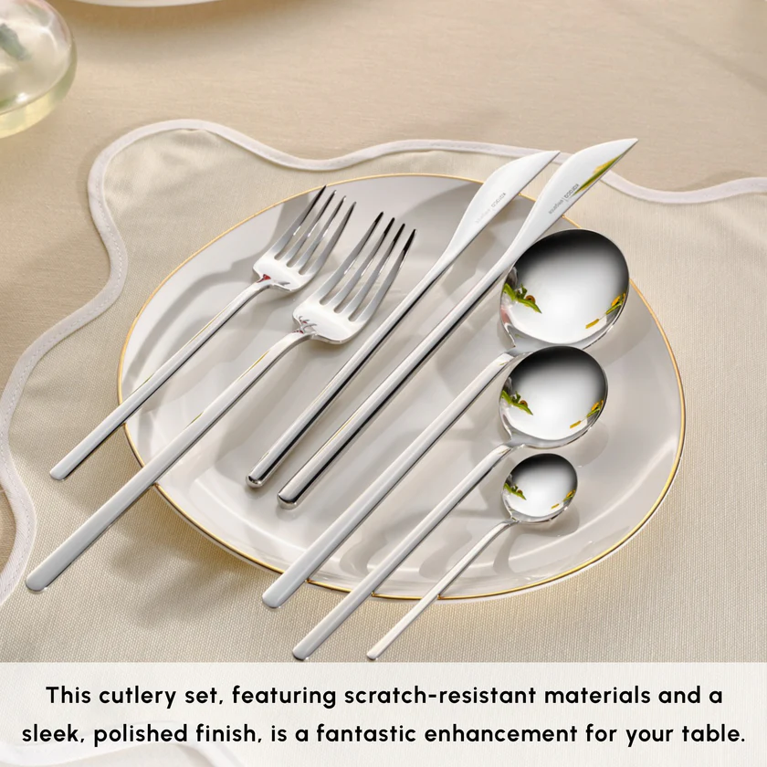 Karaca Focus - 84-Piece 18/10 Stainless Steel Cutlery Set - 12 People - Platinum | 153.03.08.1807