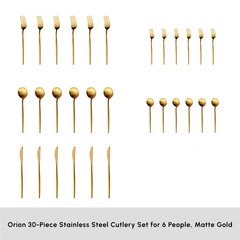 Karaca Orion - 30-Piece 18/10 Stainless Steel Cutlery Set - 6 People - Matte Gold | 153.03.08.1900