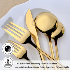 Karaca Orion - 30-Piece 18/10 Stainless Steel Cutlery Set - 6 People - Shiny Gold | 153.03.08.1902