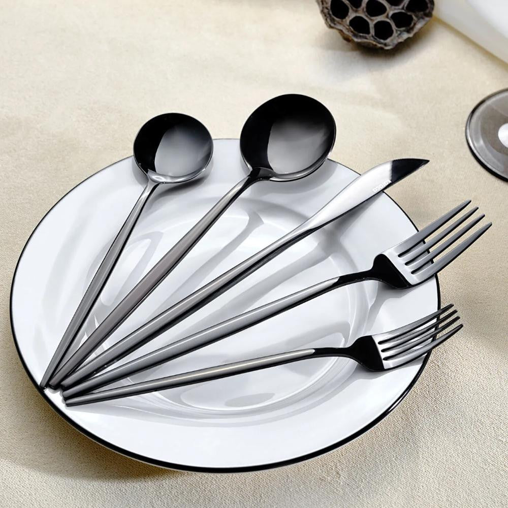 Karaca Orion - 30-Piece Stainless Steel Cutlery Set - 6 People - Shiny Black | 153.03.08.1906
