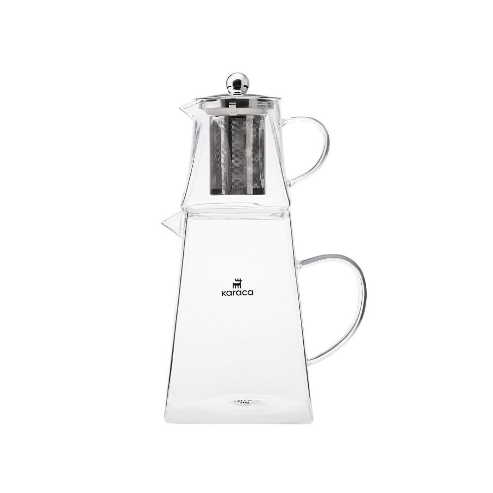 Karaca Giza - Borosilicate Glass Teapot Set - 450ml + 1.5L - Stainless Steel Strainer | 153.03.08.2334