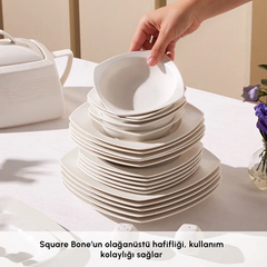 Karaca Square Bone Deren - 60-Piece Embossed Porcelain Dinner Set - 12 People - White | 153.03.08.2652