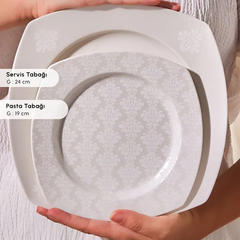 Karaca Square Bone Deren - 60-Piece Embossed Porcelain Dinner Set - 12 People - White | 153.03.08.2652