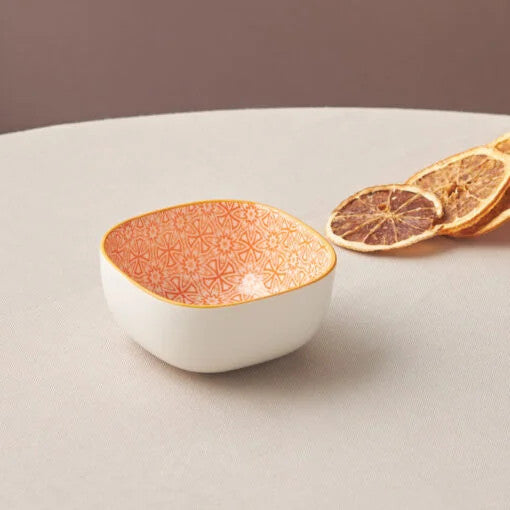 Karaca Floral Orange Square Snack Bowl 10cm | 153.03.08.2981