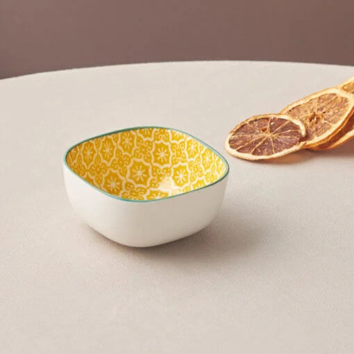 Karaca Floral Yellow Square Snack Bowl 10cm | 153.03.08.2982
