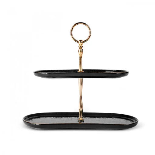 Karaca Calvin Ceramic Black Two Stand Cake Plate | 153.09.01.2696