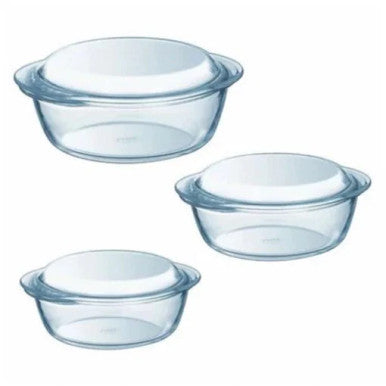 Pyrex Essentials Glass Casserole Set of 3 – 1.4L, 2.1L, and 3.0L | 912S637
