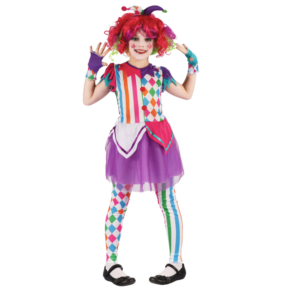 Rainbow Clown Girl Costume (Dress, Headband, Gloves, Wig) - Large Size | 091093