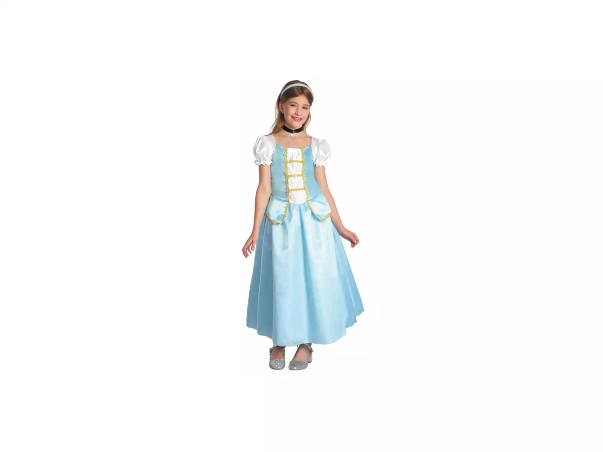 Princess Costume (Blue & White Dress with Gold Details, Blue Sash, Necklace) - Large Size | 091468
