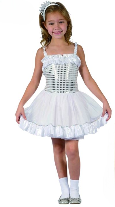 White Princess Dress Costume (Dress, Headpiece) -  Large Size (130-140 cm) | 98575