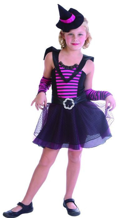 Girl Witch Costume (Dress, Belt, Mini Hat, Arm Gloves) - Large Size (130-140 cm) | 81396