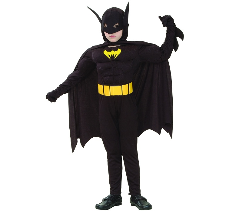 Batman Costume (Muscle Jumpsuit, Belt, Hood with Cape) - Large Size (130–140 cm) | 087130